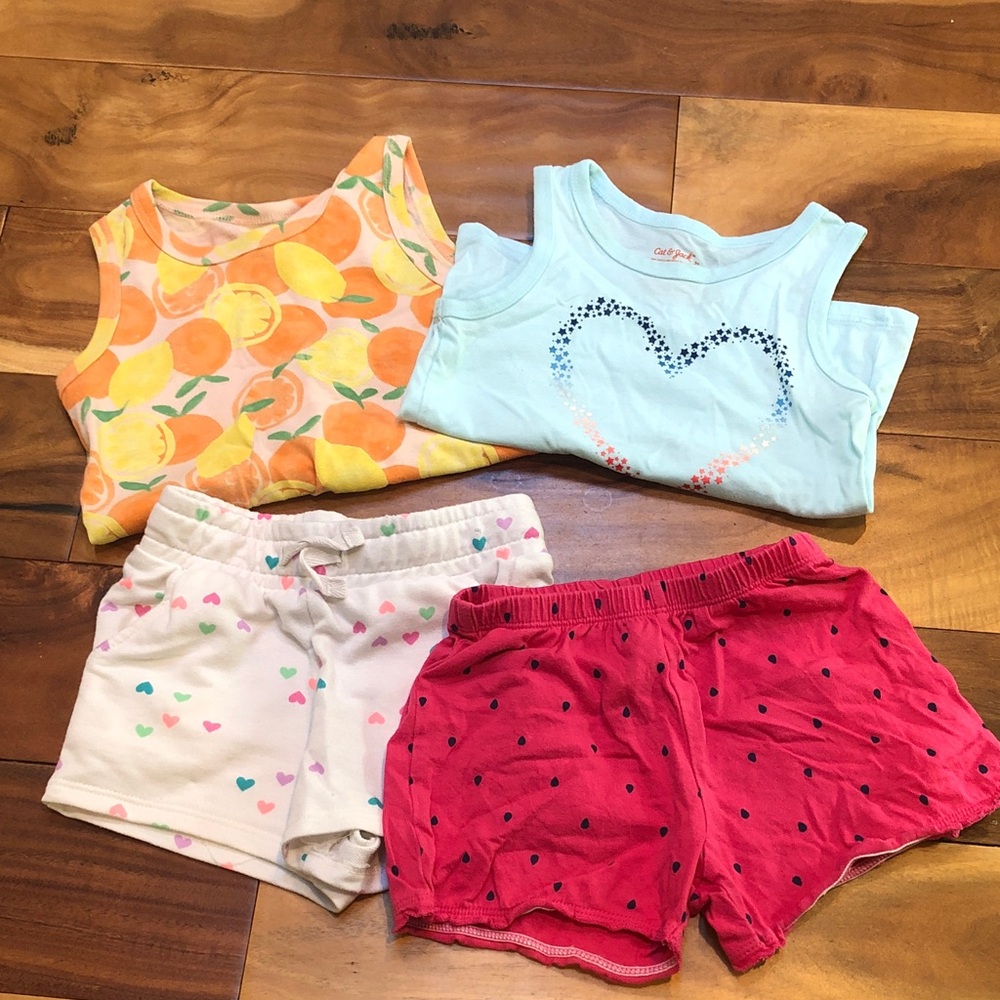 Lot of Carter's and Cat and Jack Tanks and Shorts 2T and 24 Months